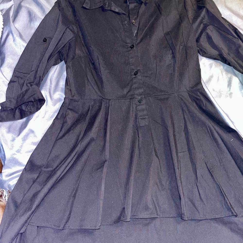 New York & Company Black Button-Up High-Low Tunic
